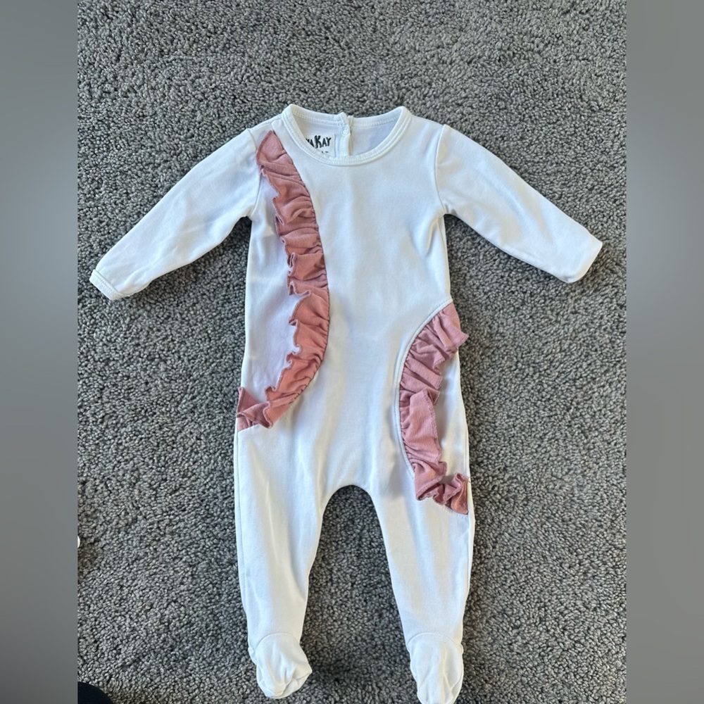 White and Pink Ruffled Kids One Piece Hanna Kay sz 3m $19
